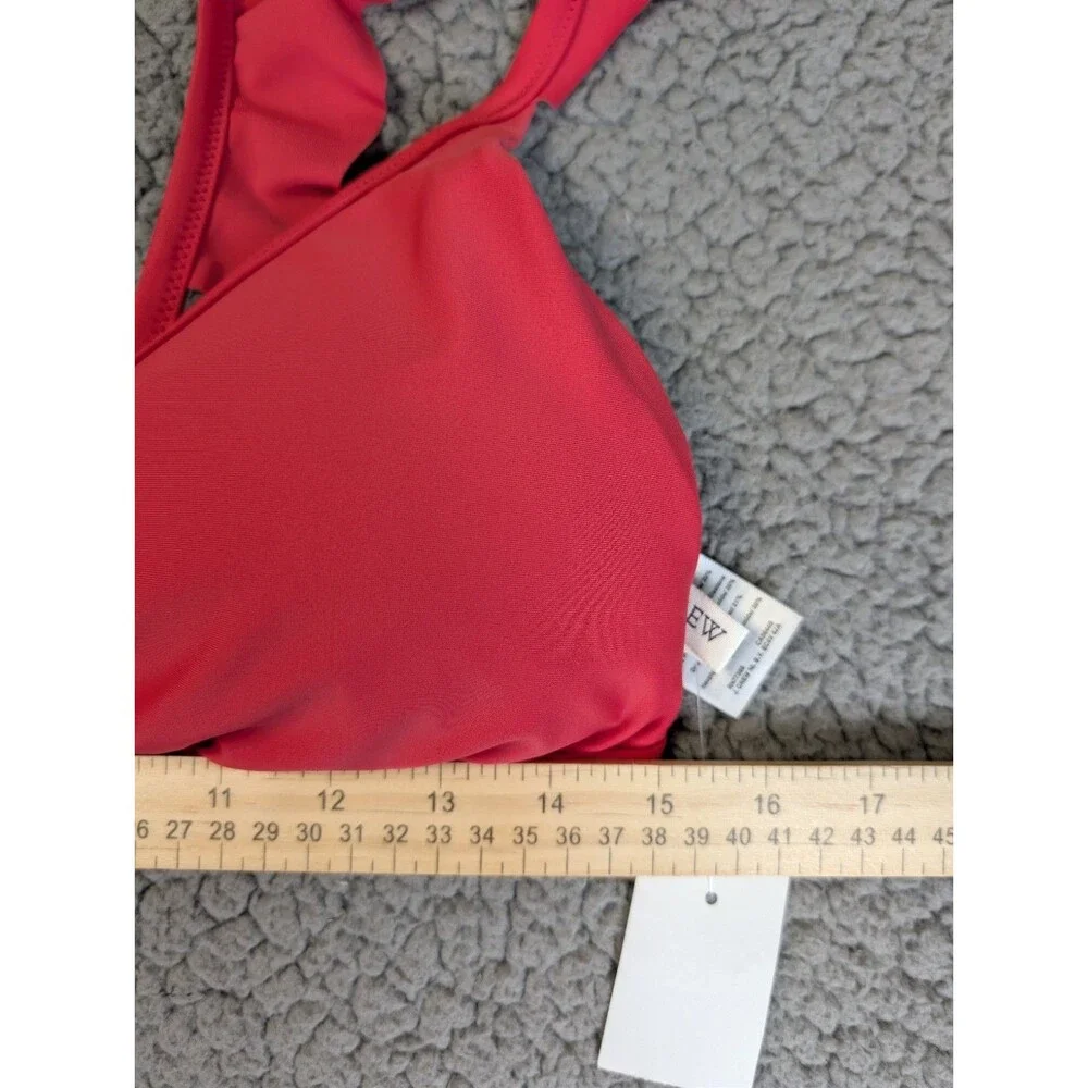 J. Crew Ruffle Scoop Neck Bikini Top Pink Sz Large Resort Pool Vacation Swim NWT